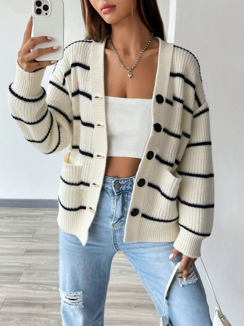 ZARA Spring Summer Soft Striped Loose Knit Cardigan Long Sleeve